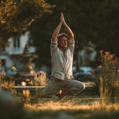 Instructor de yoga lucrând cu seniori